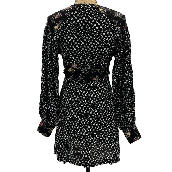 Free People Wonderland Floral Dress XS Floral‎ Pleated Sash Tie Sleeve Button - Picture 2 of 10